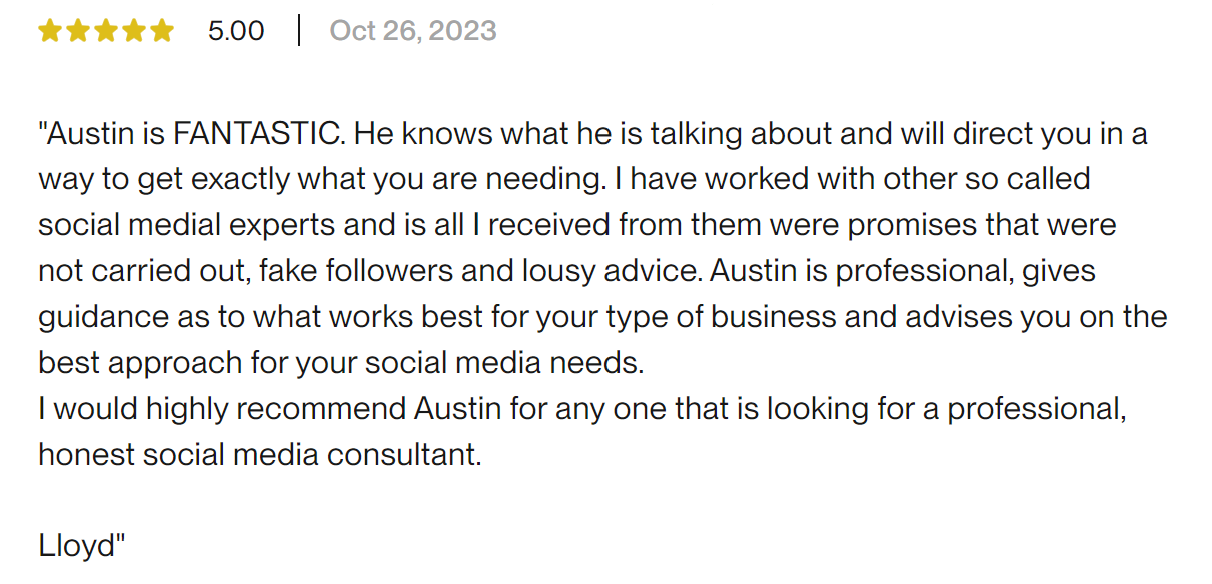 Five star written client review