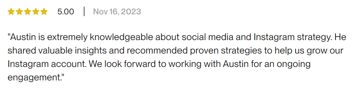 Five star written client review