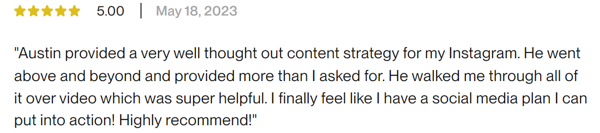 Five star written client review