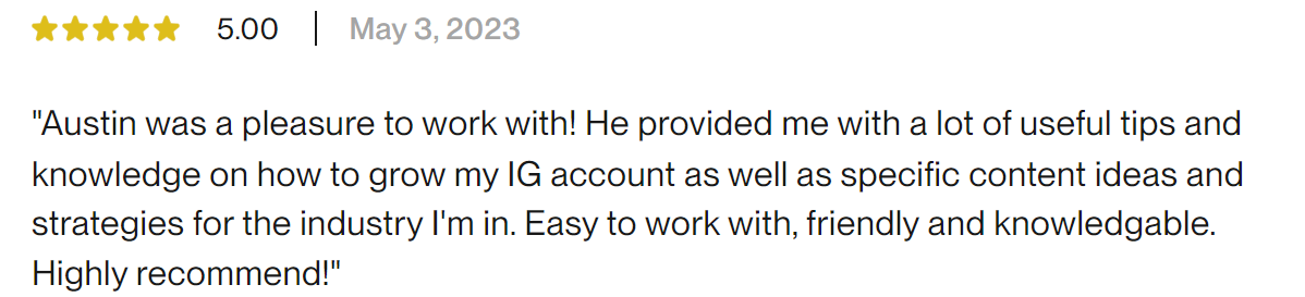 Five star written client review
