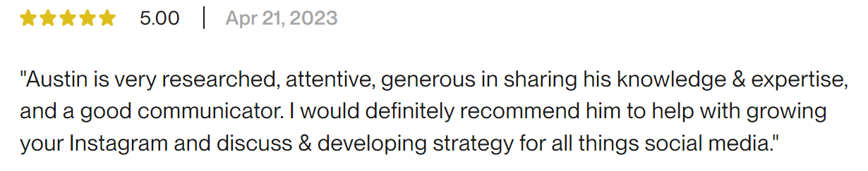 Written client review about social media expertise