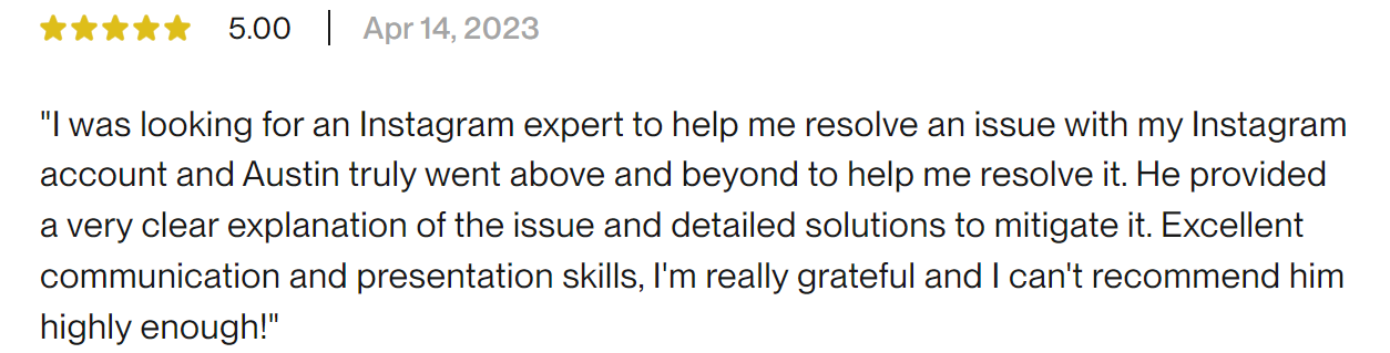 Five star written client review