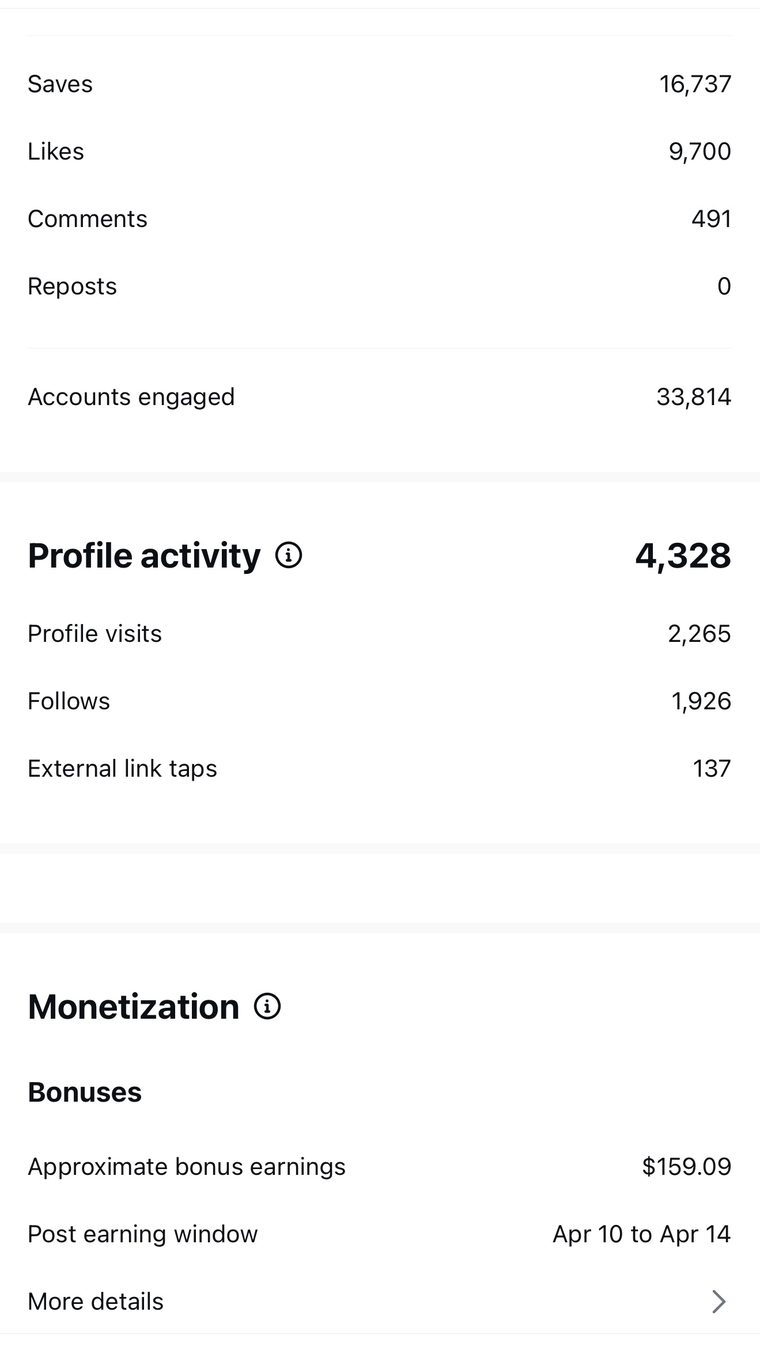 Client Instagram post insights — 100k+ views